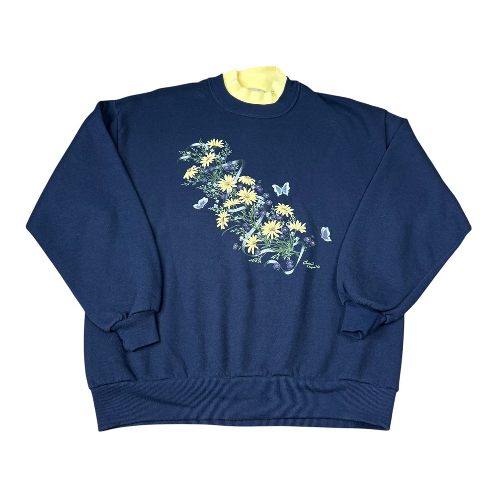 Vintage 90s Pleasant Shade Flower Butterfly Sweatshirt Women's XL FLAW